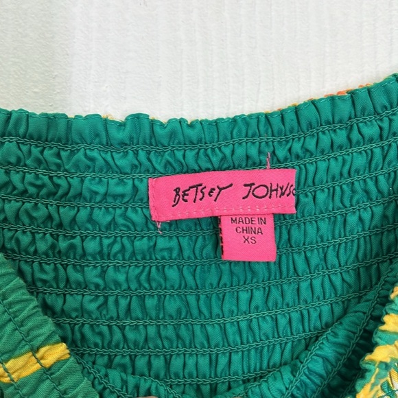 Betsey Johnson - Tropical Leaf Print Smocked Ruffle Tiered Maxi Dress Size XS - Picture 9 of 13